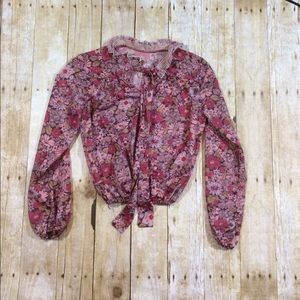 Vintage sheer cropped long sleeve top with tie